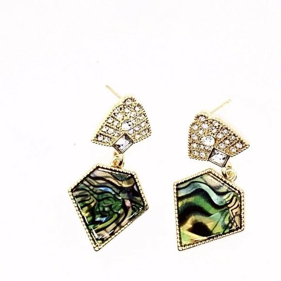 Gold-Tone Crystal Abalone Colored Dangle Earrings - Picture 4 of 7